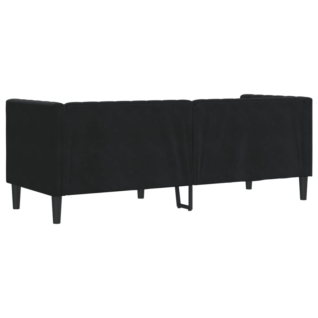 Sofá chesterfield com rolos 3 lugares veludo preto