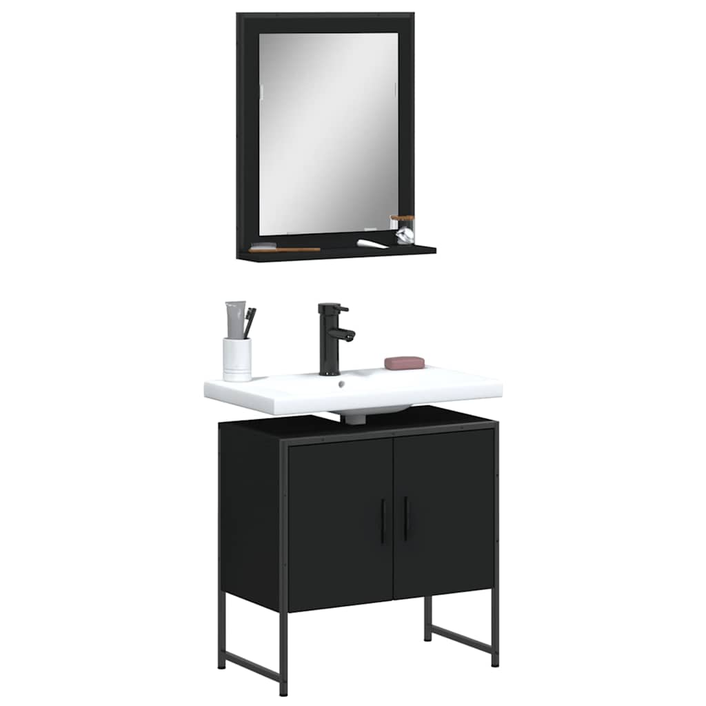 2 pcs conjunto móveis casa de banho derivados de madeira preto
