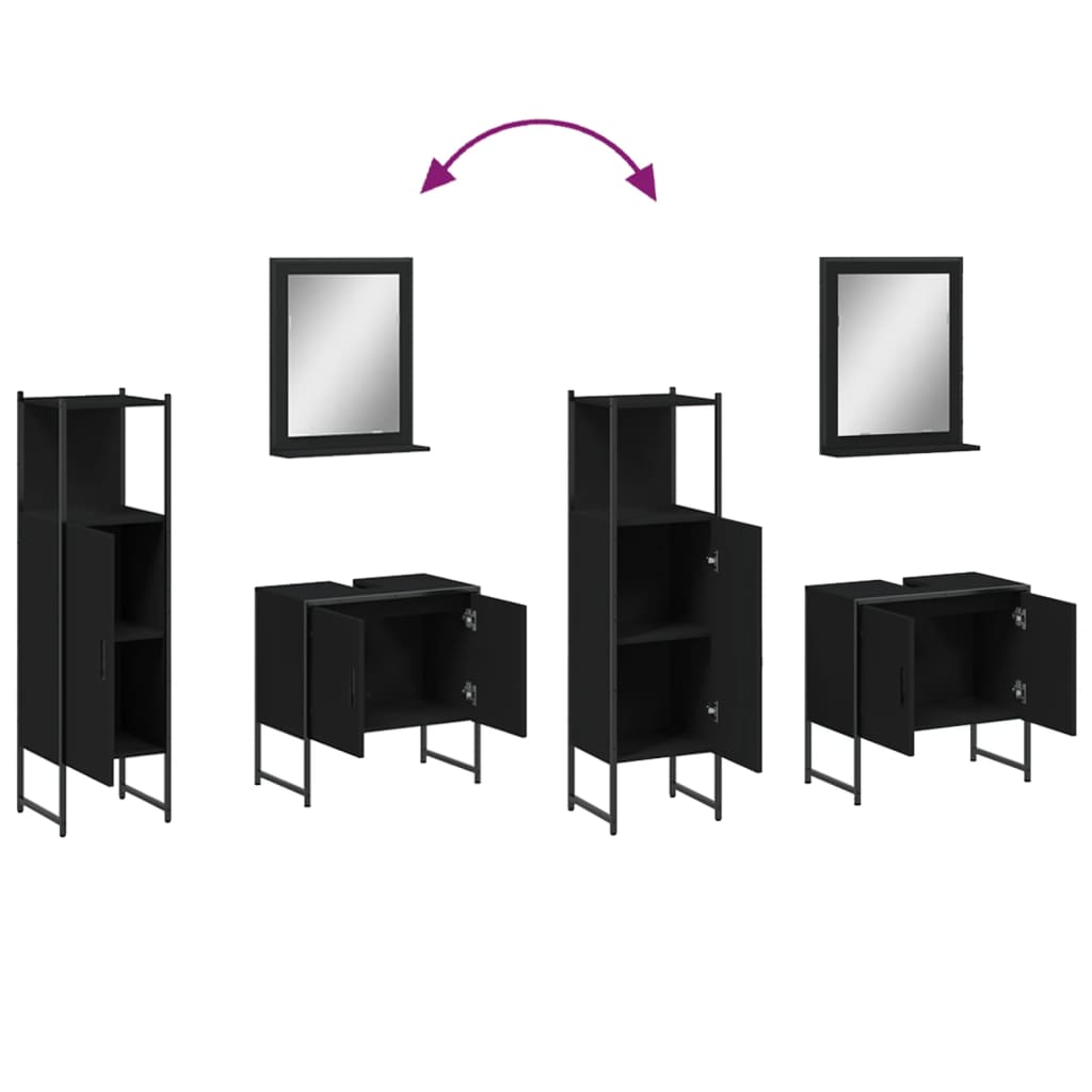 3 pcs conjunto móveis casa de banho derivados de madeira preto