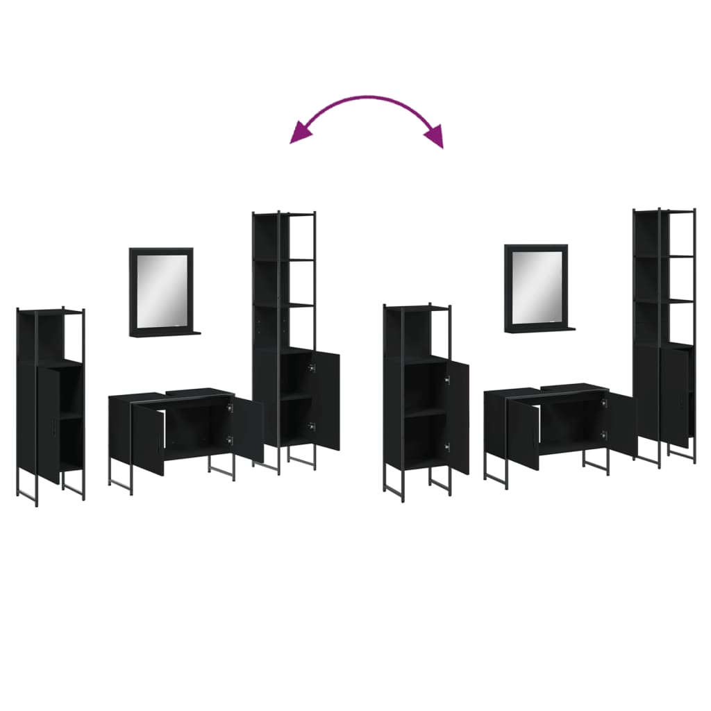 4 pcs conjunto móveis casa de banho derivados de madeira preto