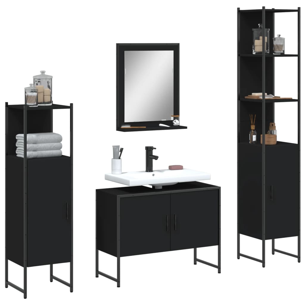 4 pcs conjunto móveis casa de banho derivados de madeira preto