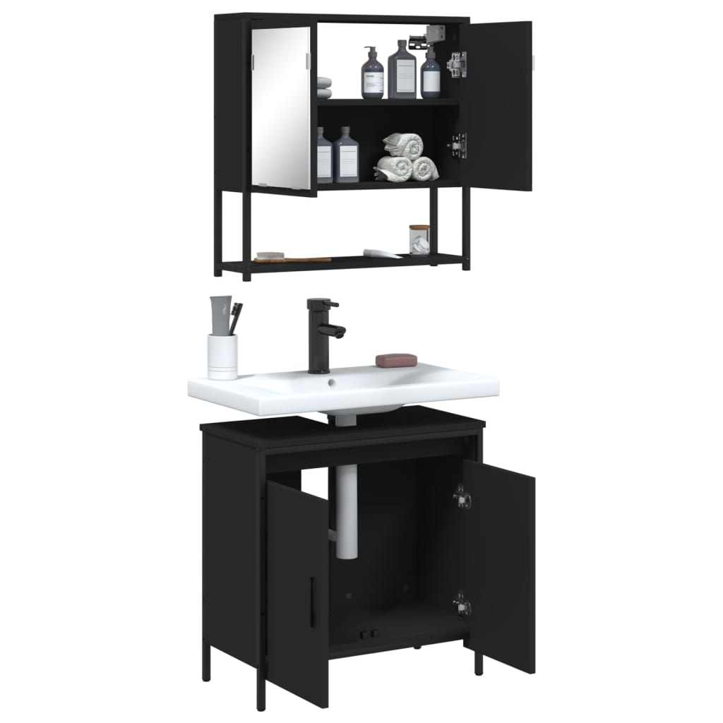 2 pcs conjunto móveis casa de banho derivados de madeira preto