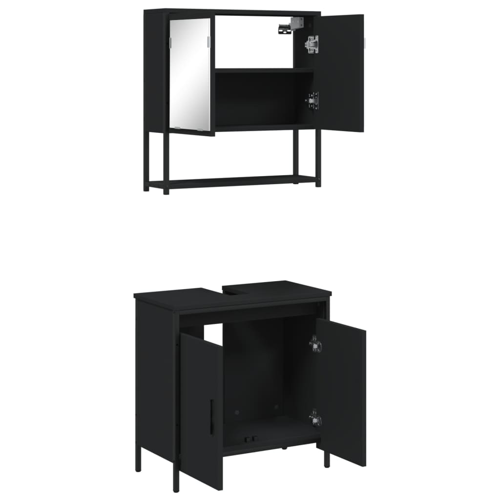 2 pcs conjunto móveis casa de banho derivados de madeira preto