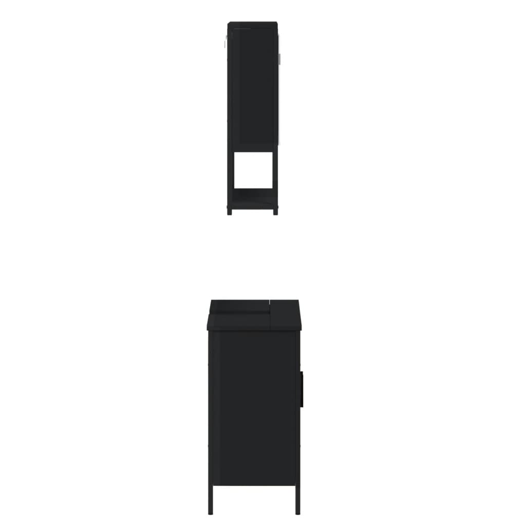 2 pcs conjunto móveis casa de banho derivados de madeira preto