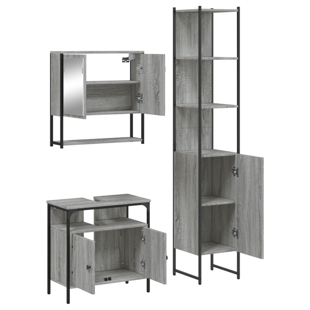 3 pcs Conjunto móveis casa de banho madeira proc. cinza sonoma