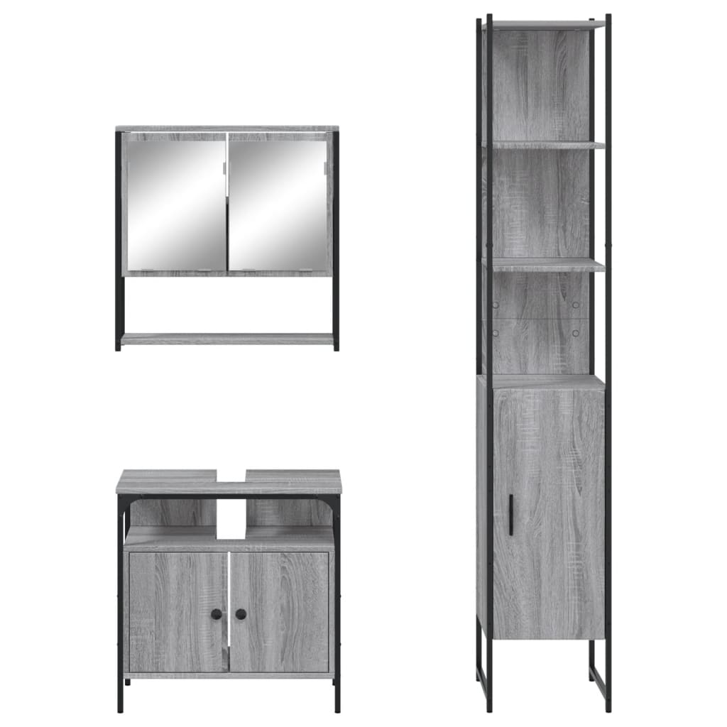 3 pcs Conjunto móveis casa de banho madeira proc. cinza sonoma