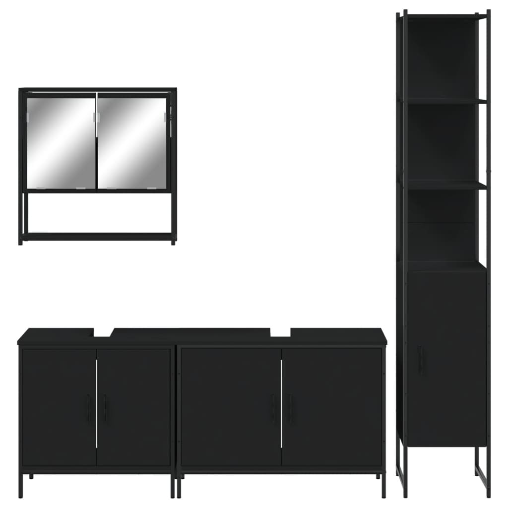 4 pcs conjunto móveis casa de banho derivados de madeira preto