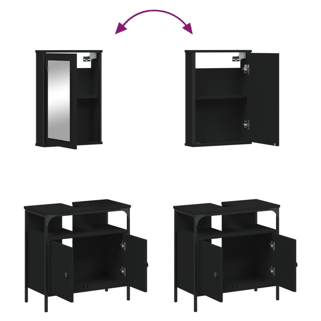 2 pcs conjunto móveis casa de banho derivados de madeira preto
