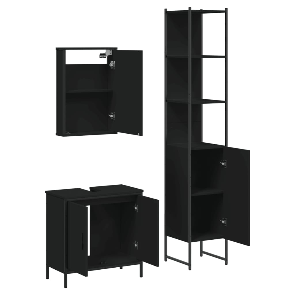 3 pcs conjunto móveis casa de banho derivados de madeira preto