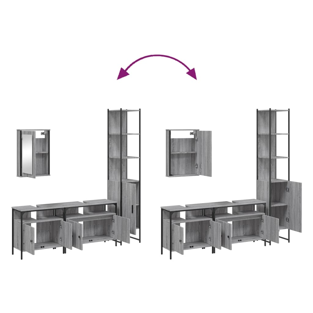 4 pcs Conjunto móveis casa de banho madeira proc. cinza sonoma