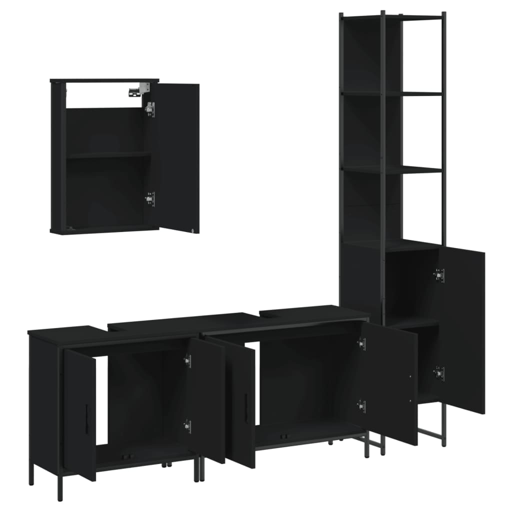 4 pcs conjunto móveis casa de banho derivados de madeira preto