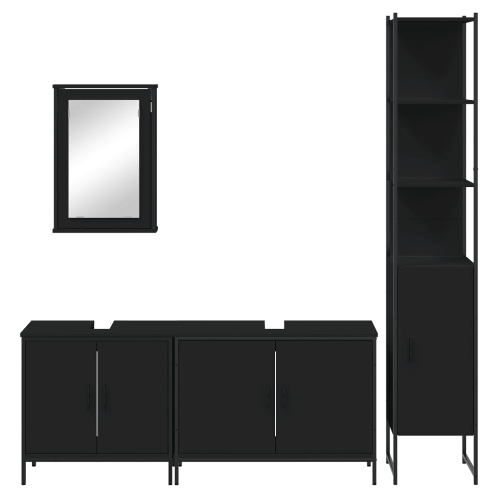 4 pcs conjunto móveis casa de banho derivados de madeira preto