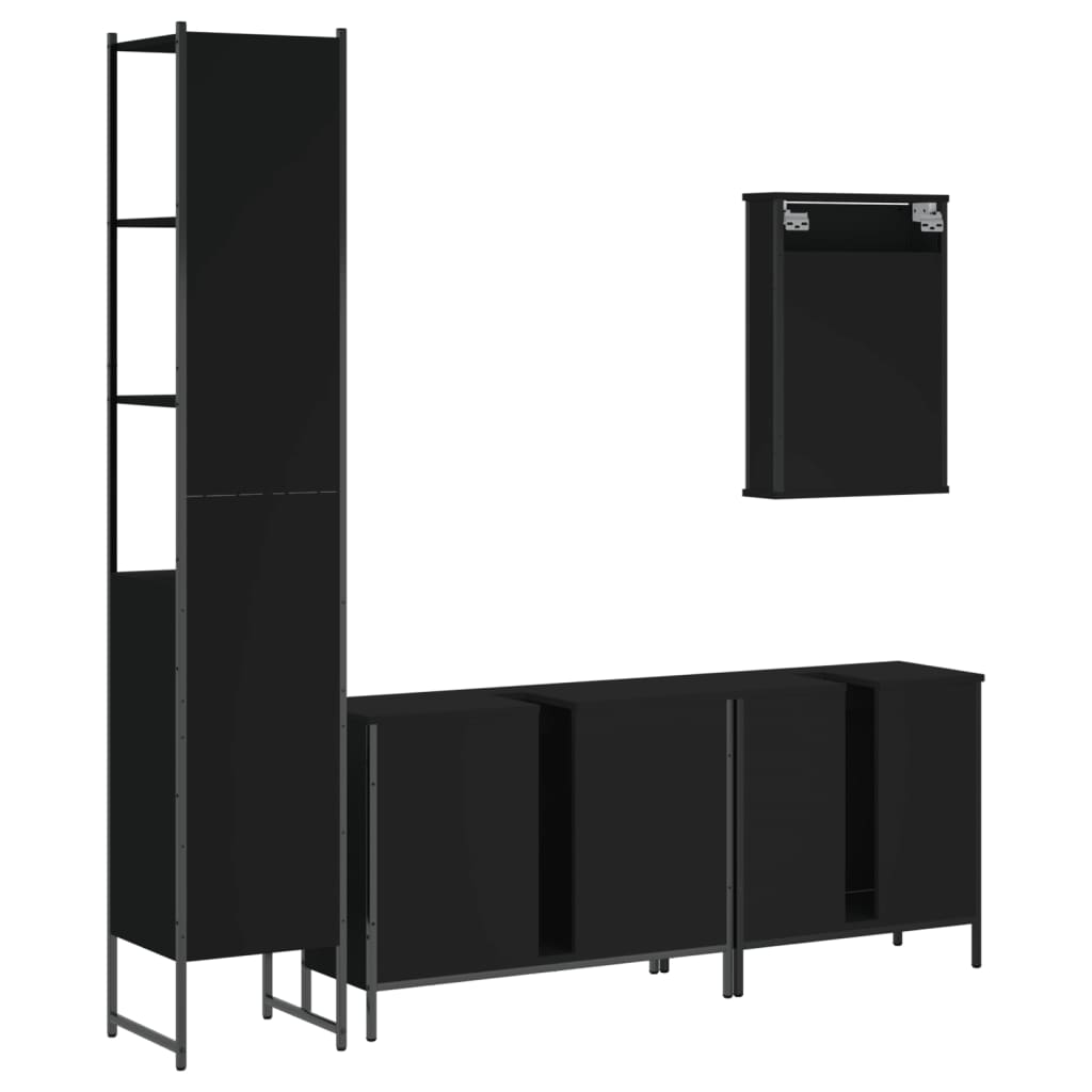 4 pcs conjunto móveis casa de banho derivados de madeira preto