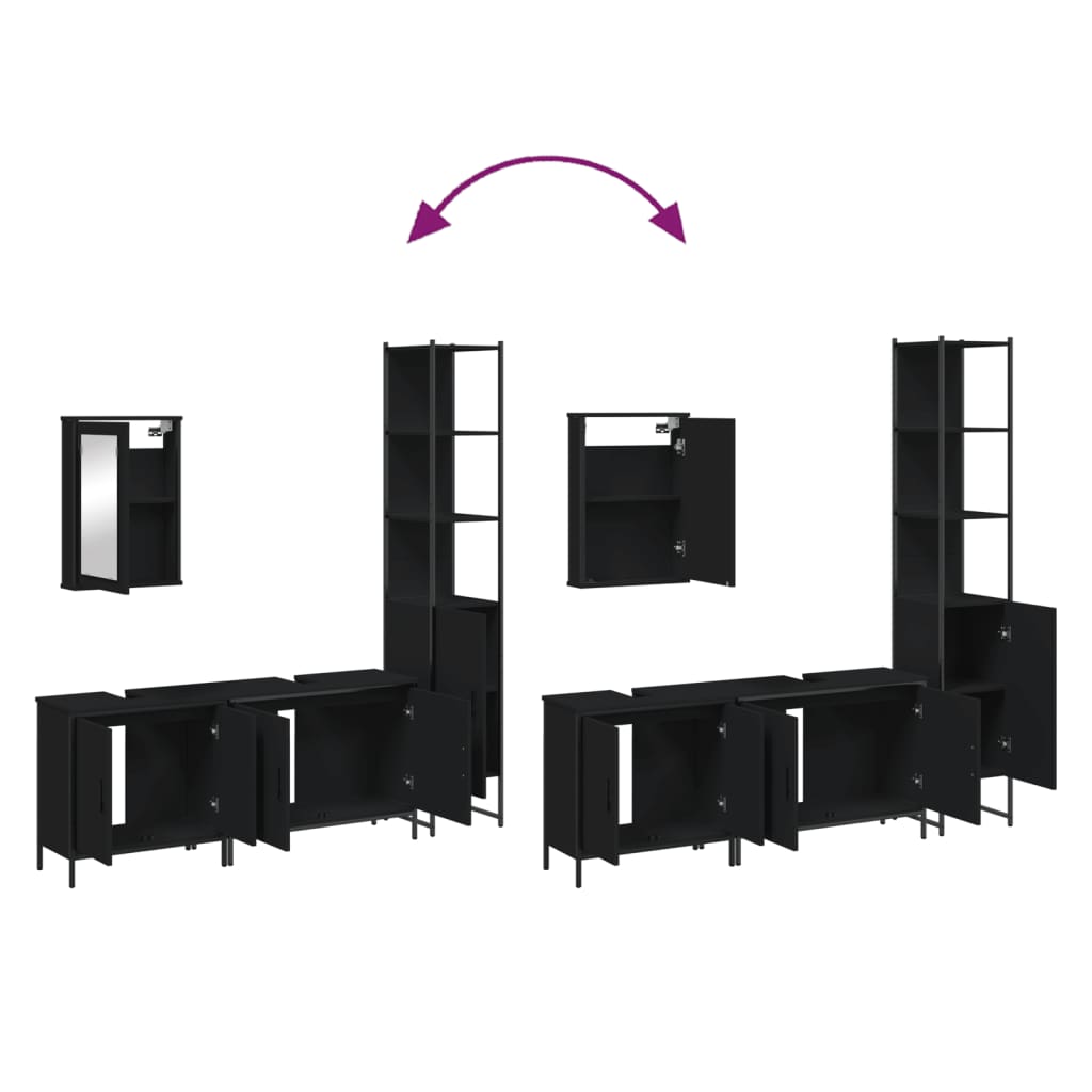 4 pcs conjunto móveis casa de banho derivados de madeira preto