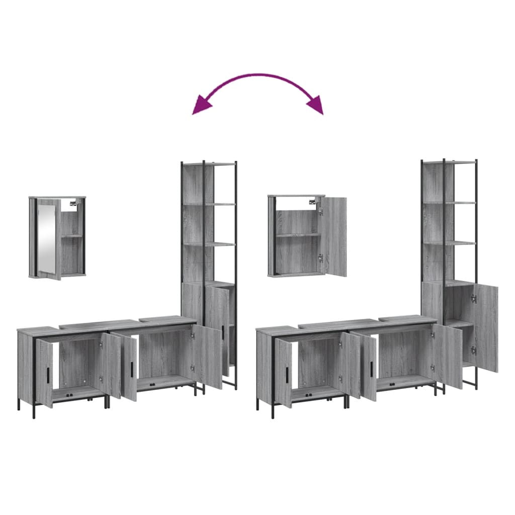 4 pcs Conjunto móveis casa de banho madeira proc. cinza sonoma