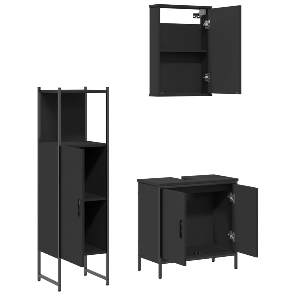 3 pcs conjunto móveis casa de banho derivados de madeira preto