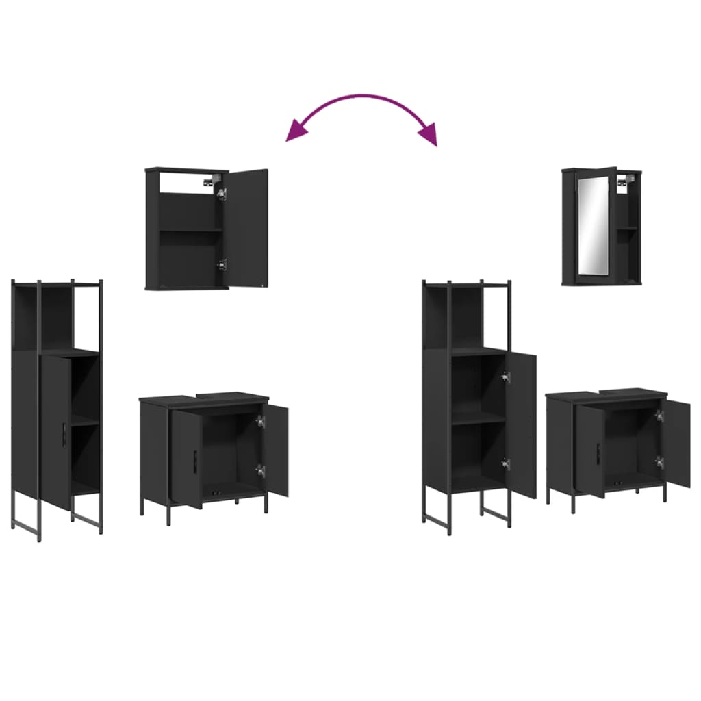 3 pcs conjunto móveis casa de banho derivados de madeira preto