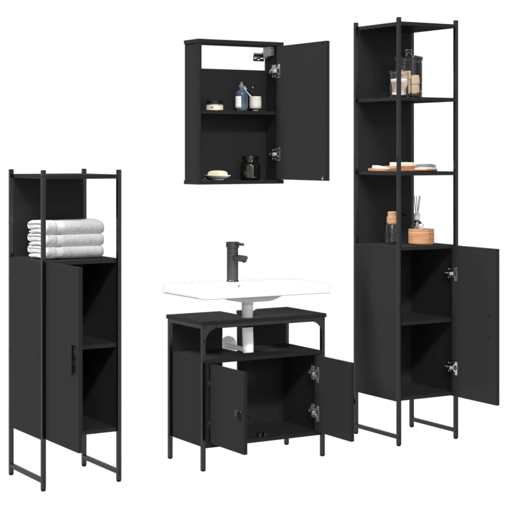 4 pcs conjunto móveis casa de banho derivados de madeira preto