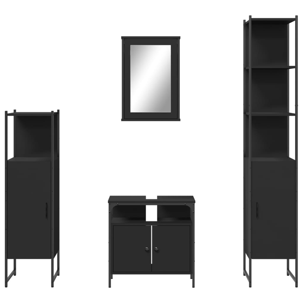 4 pcs conjunto móveis casa de banho derivados de madeira preto