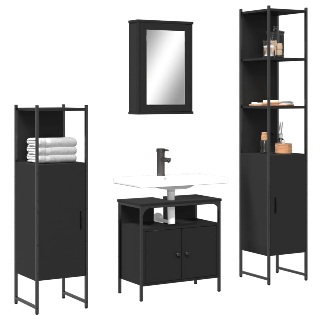 4 pcs conjunto móveis casa de banho derivados de madeira preto