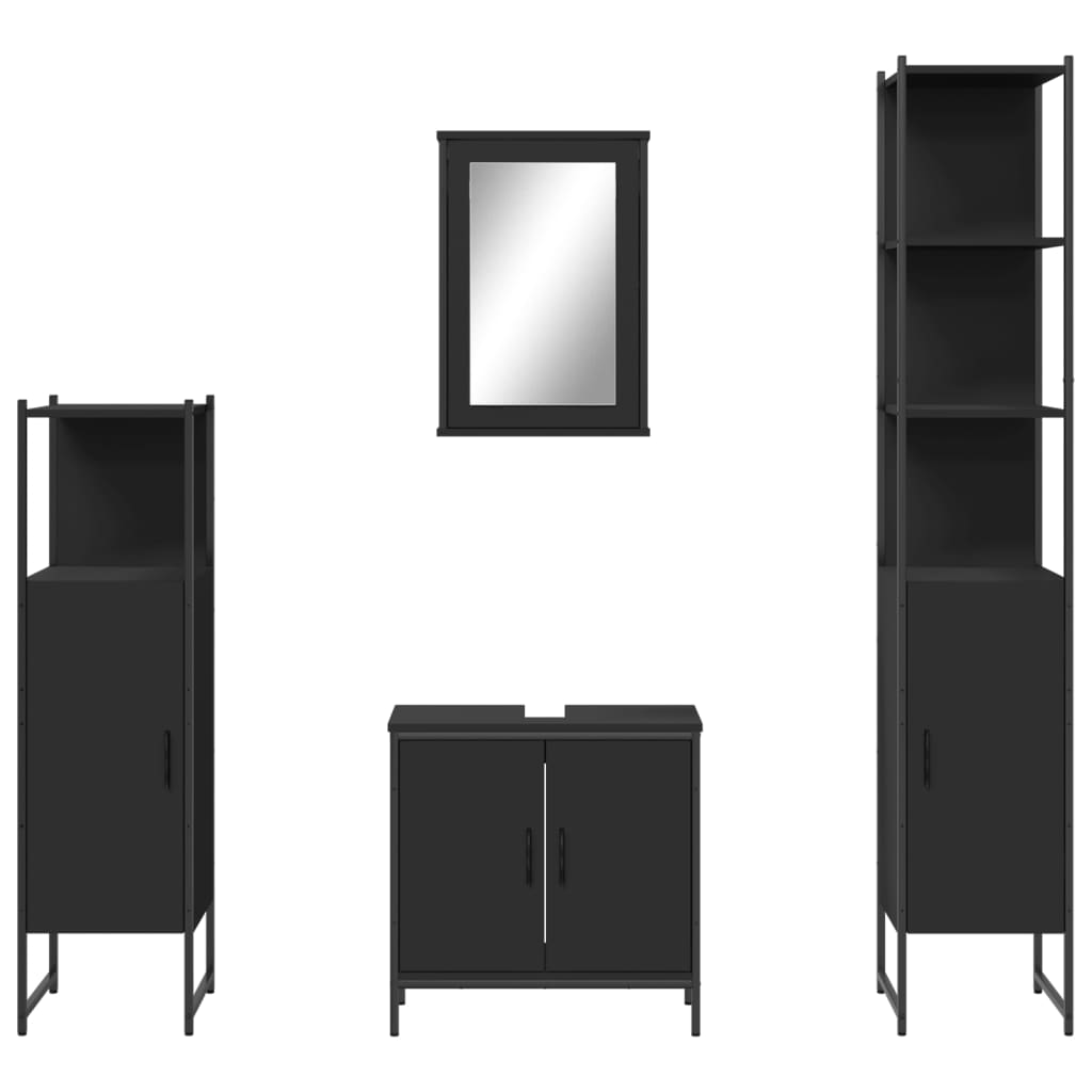 4 pcs conjunto móveis casa de banho derivados de madeira preto