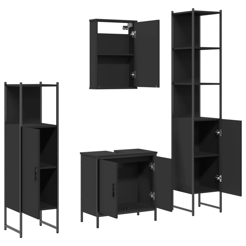 4 pcs conjunto móveis casa de banho derivados de madeira preto