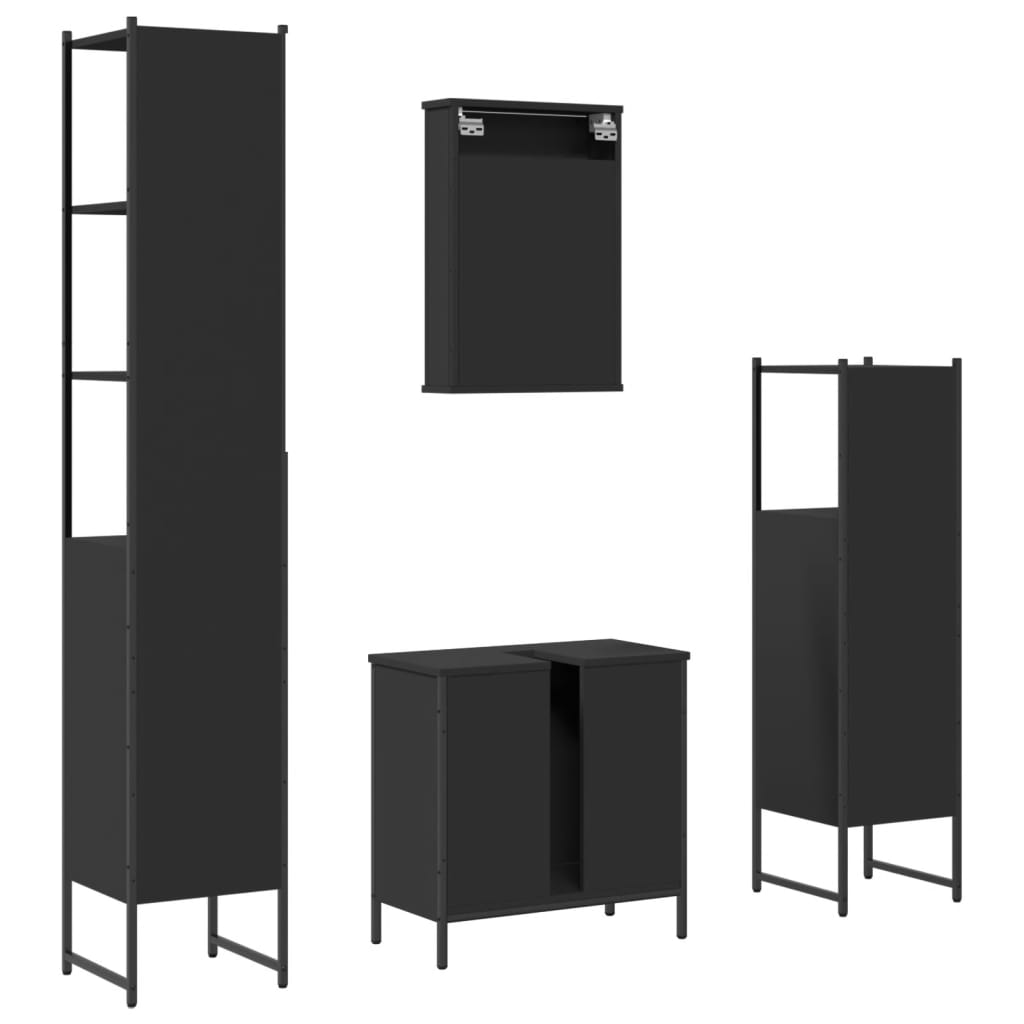 4 pcs conjunto móveis casa de banho derivados de madeira preto