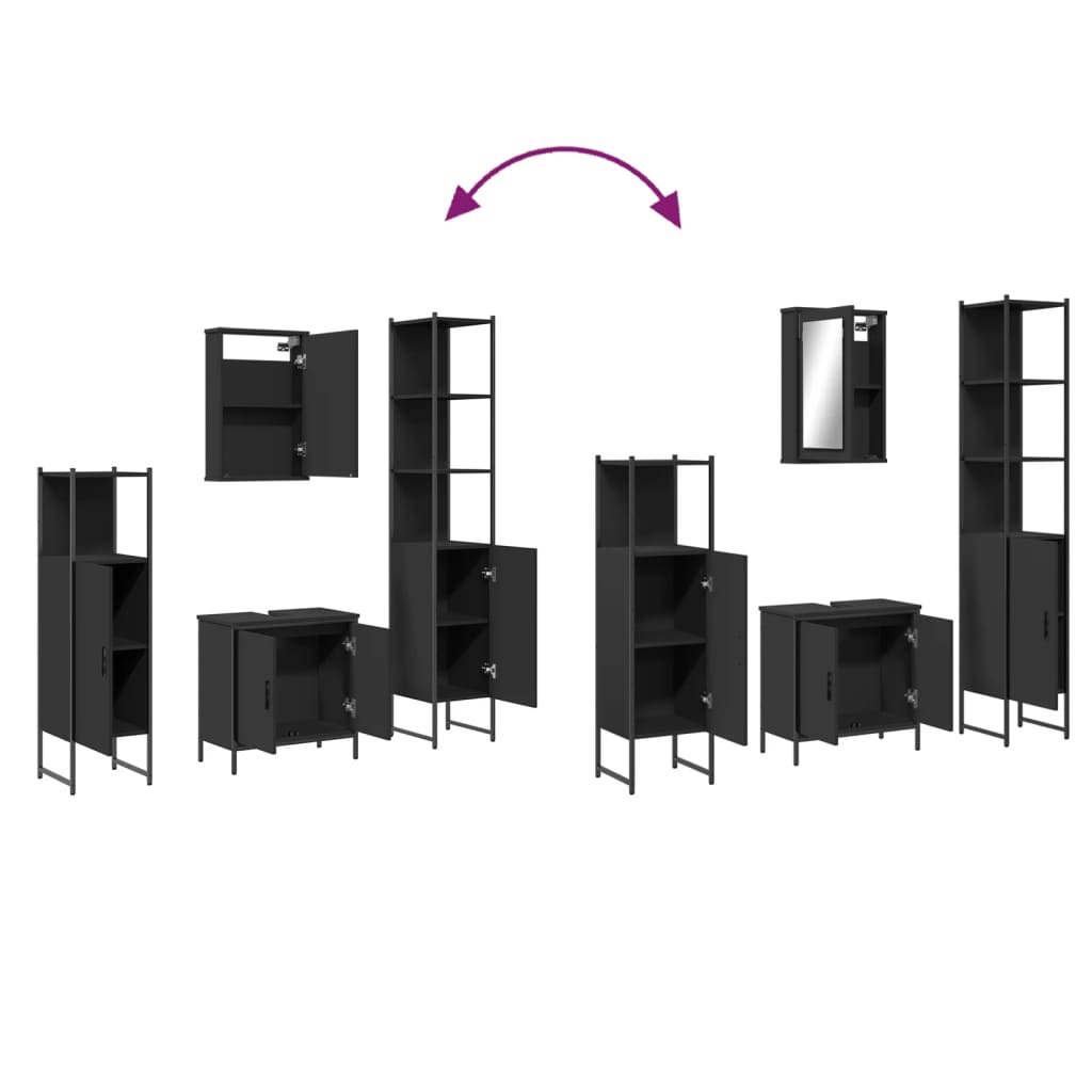 4 pcs conjunto móveis casa de banho derivados de madeira preto
