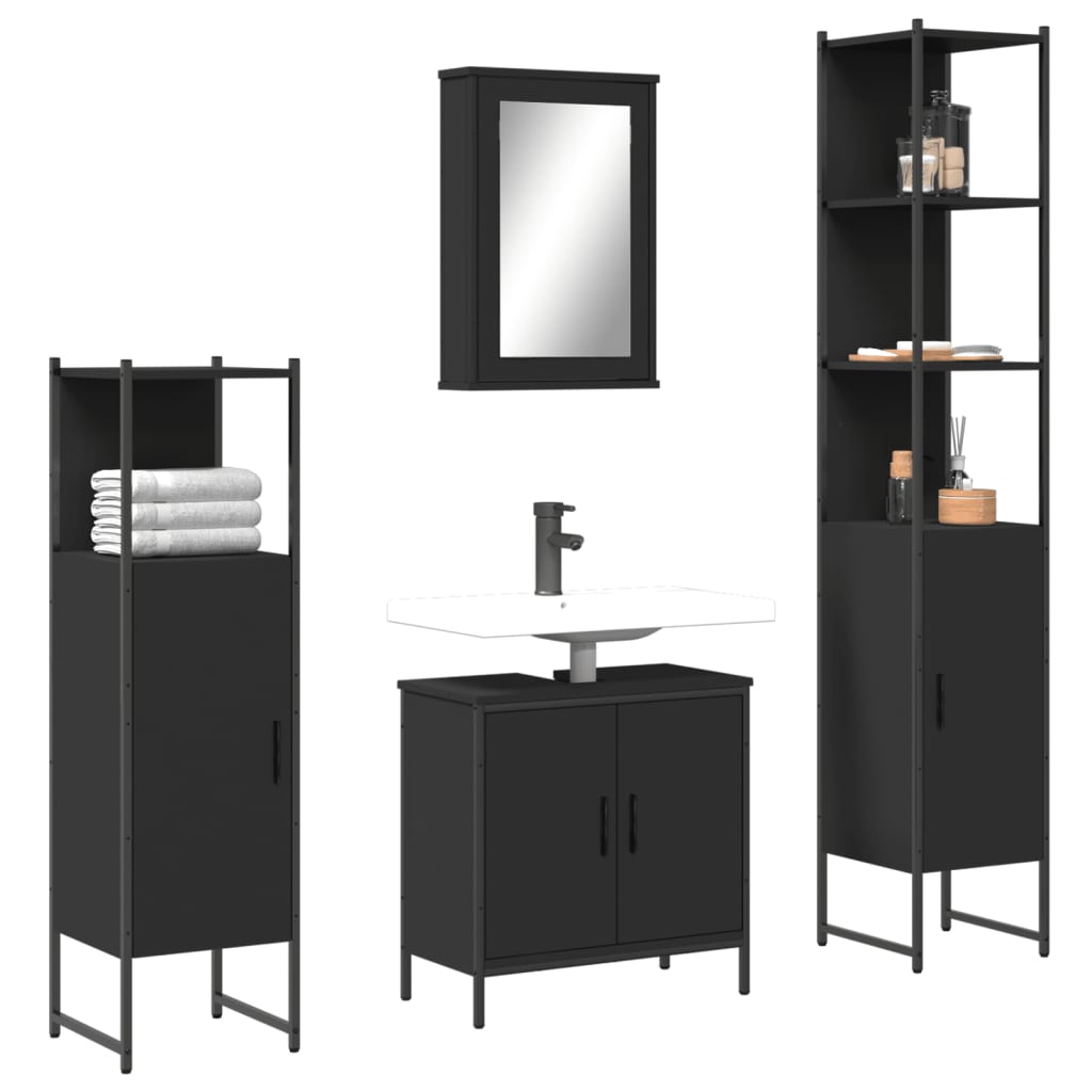 4 pcs conjunto móveis casa de banho derivados de madeira preto