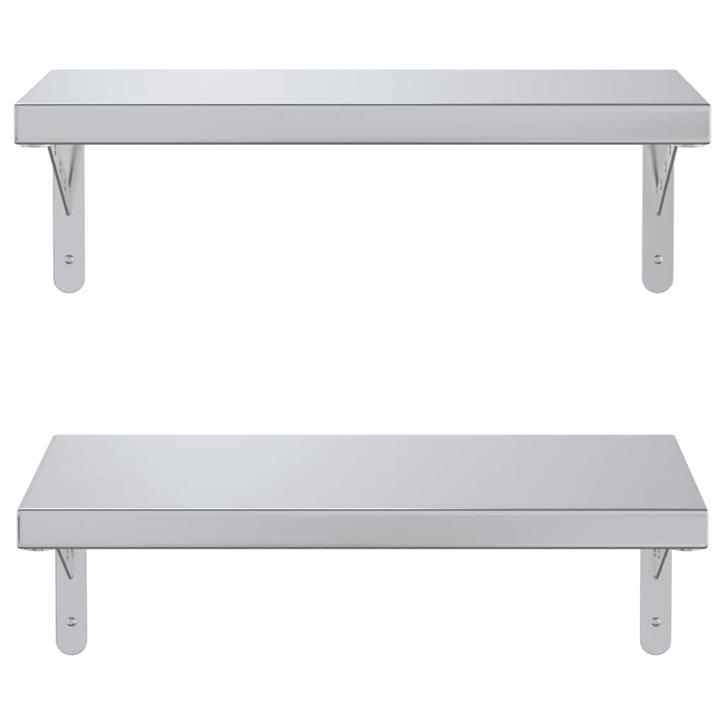 Prateleiras de parede 2 pcs 50x23,5 cm aço inoxidável prateado