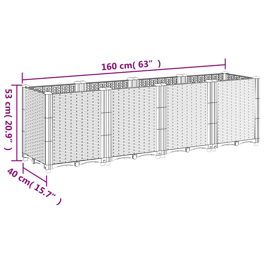 Vaso/floreira 160x40x53 cm PP cinzento azul