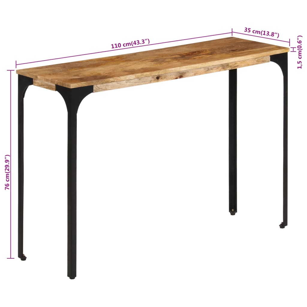 Mesa consola 110x35x76 cm mangueira maciça/ferro castanho