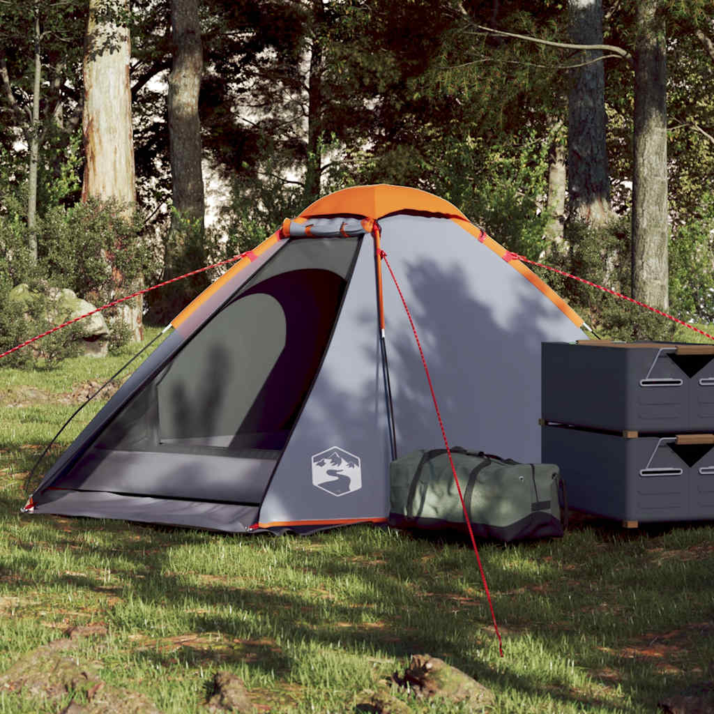 Tenda de campismo cúpula p/ 2 pessoas impermeável cinza/laranja
