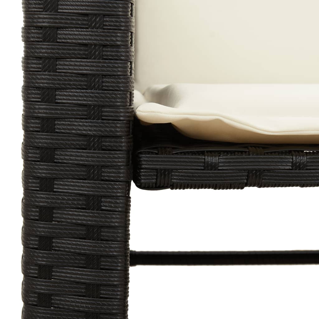 Sofá de jardim de 2 lugares com mesa e bancos vime PE preto