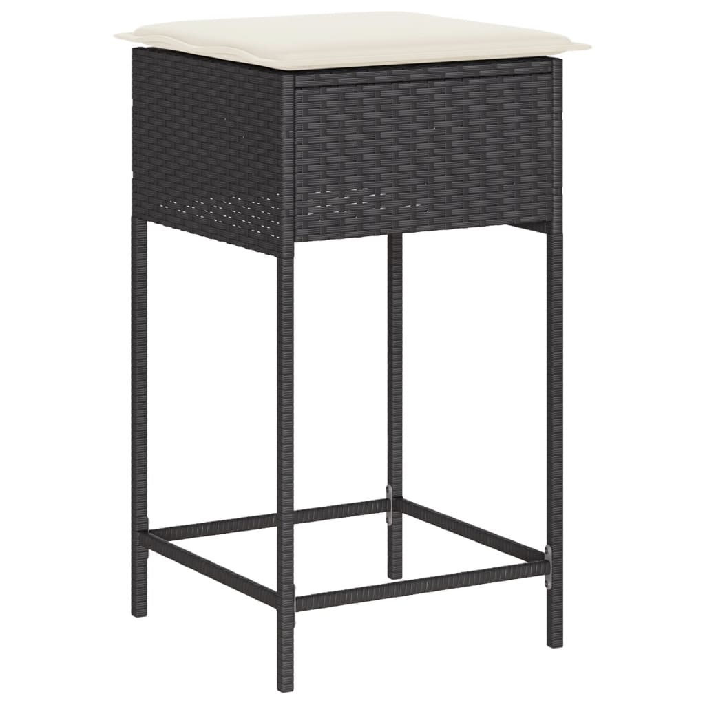 Bancos de bar com almofadões para jardim 2 pcs vime PE preto
