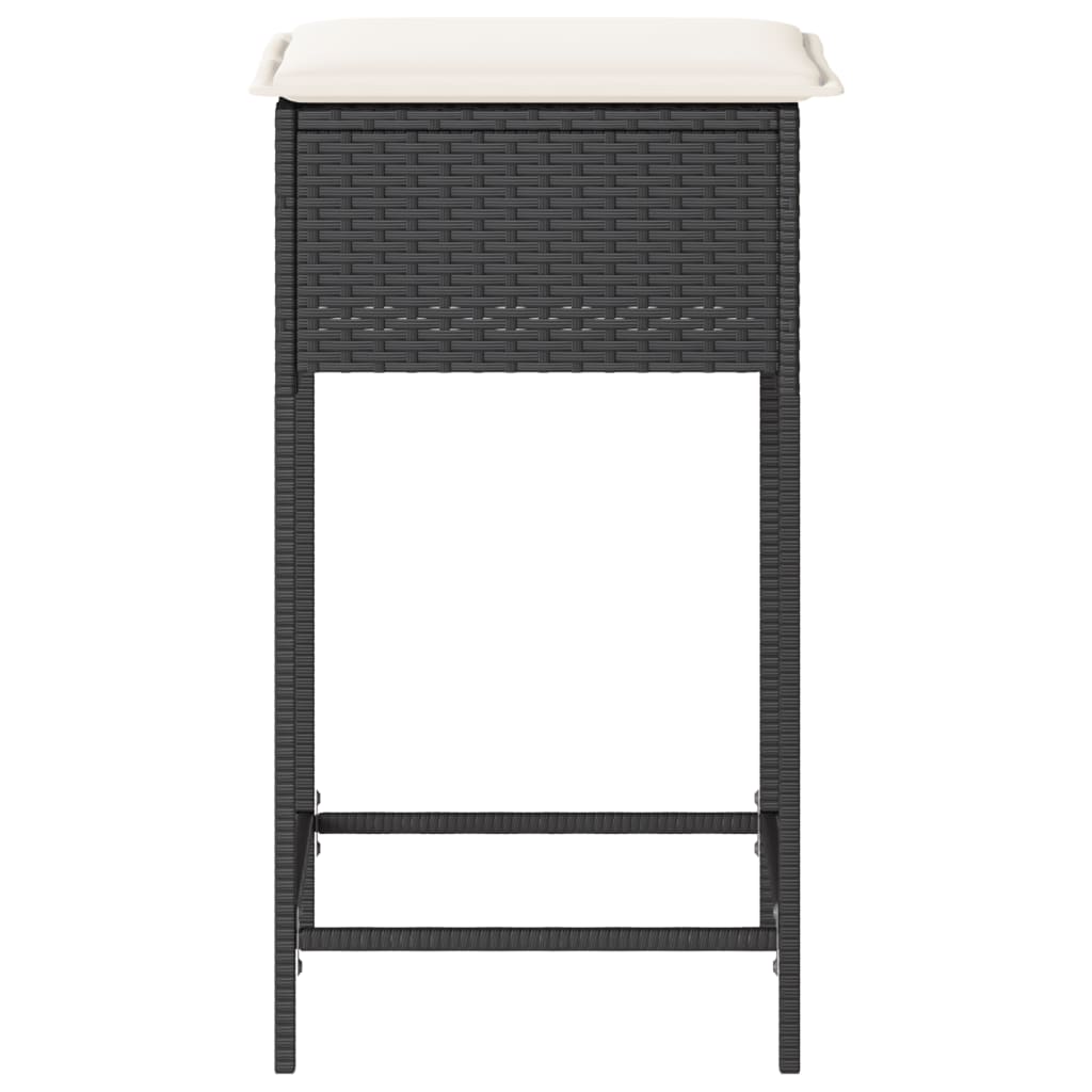 Bancos de bar com almofadões para jardim 2 pcs vime PE preto