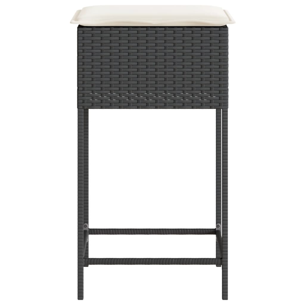 Bancos de bar com almofadões para jardim 2 pcs vime PE preto
