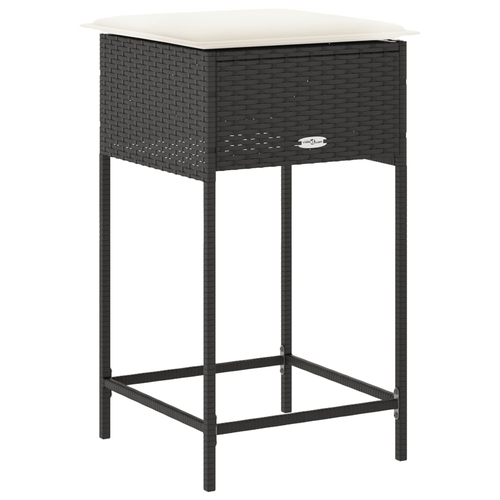 Bancos de bar com almofadões para jardim 2 pcs vime PE preto