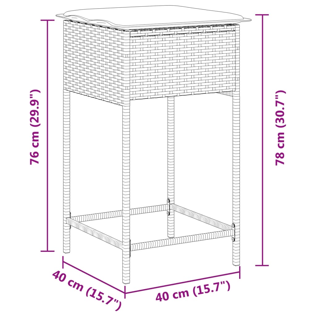 Bancos de bar com almofadões para jardim 2 pcs vime PE preto