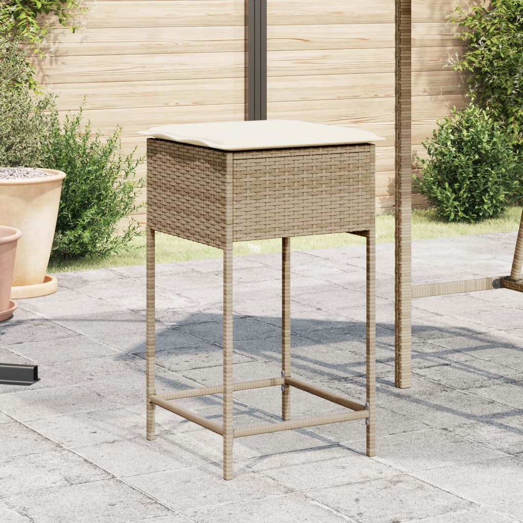 Bancos de bar com almofadões para jardim 2 pcs vime PE bege