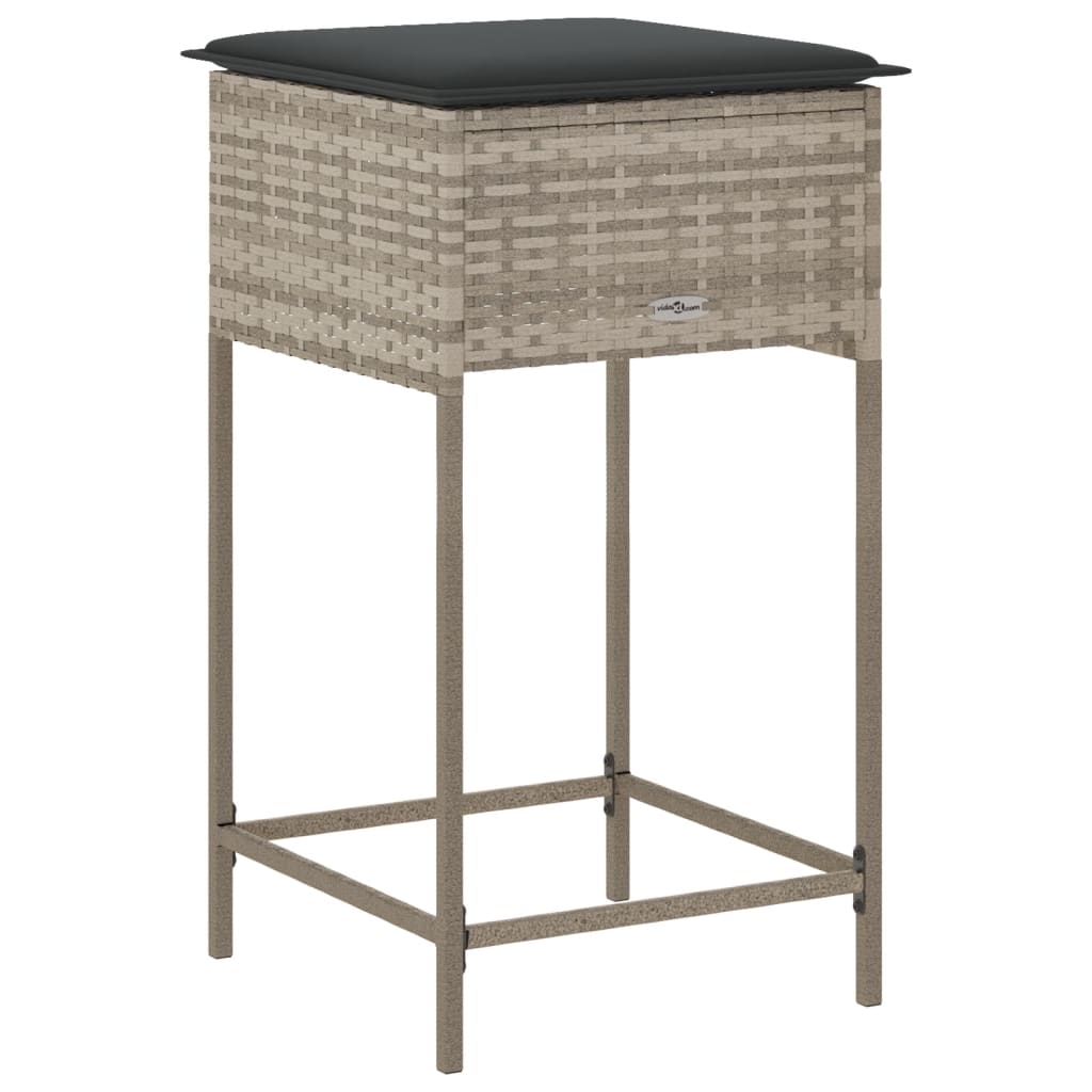 Bancos de bar p/ jardim com almofadões 2pcs vime PE cinza-claro