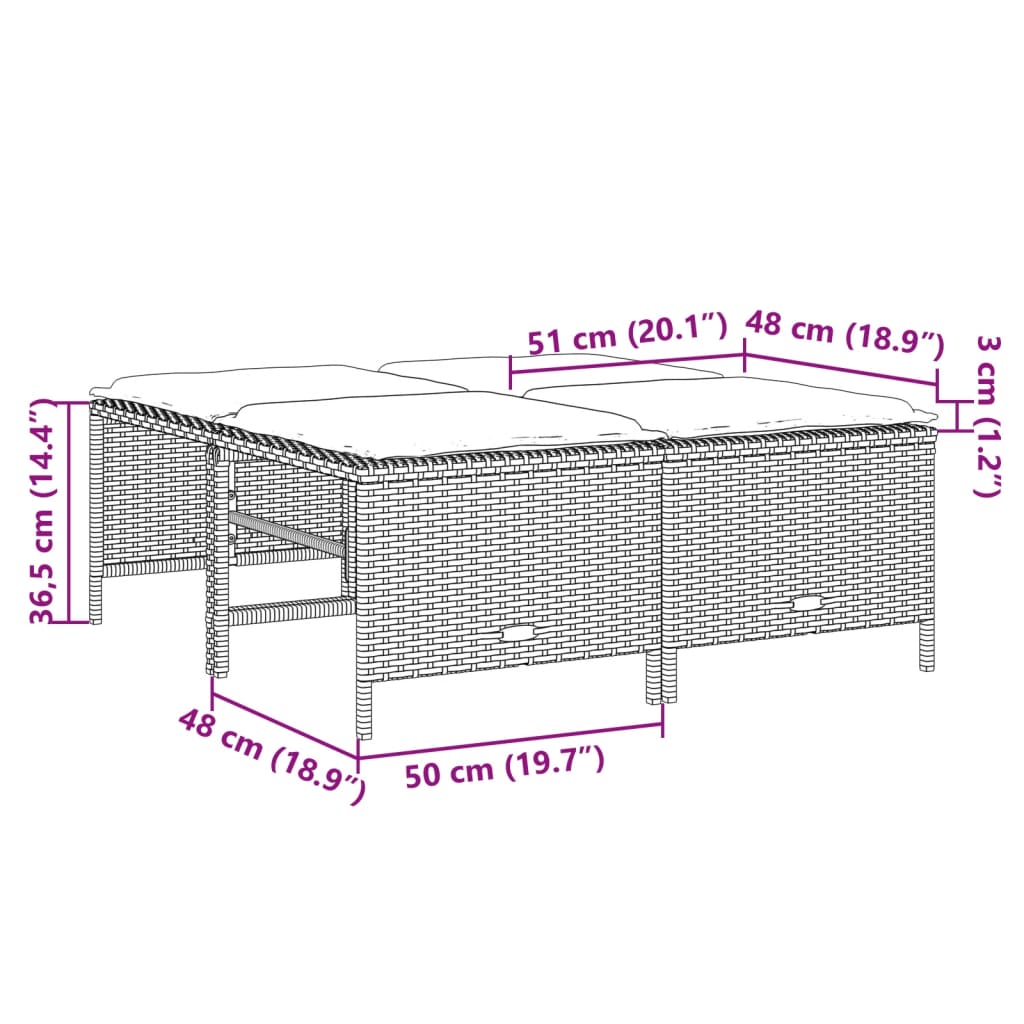 Bancos de jardim com almofadões 4 pcs vime PE cinzento