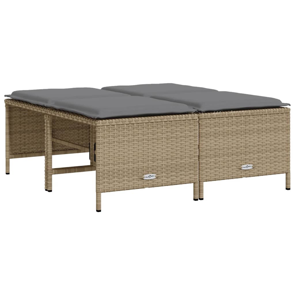 Bancos de jardim com almofadões 4 pcs vime PE bege