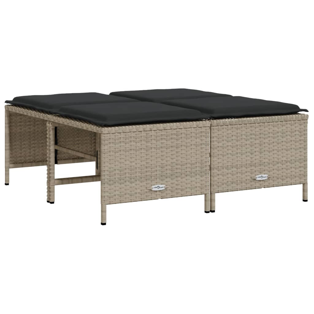 Bancos de jardim com almofadões 4 pcs vime PE cinzento-claro