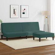 Sofá-cama 2 lugares c/ apoio de pés veludo verde-escuro