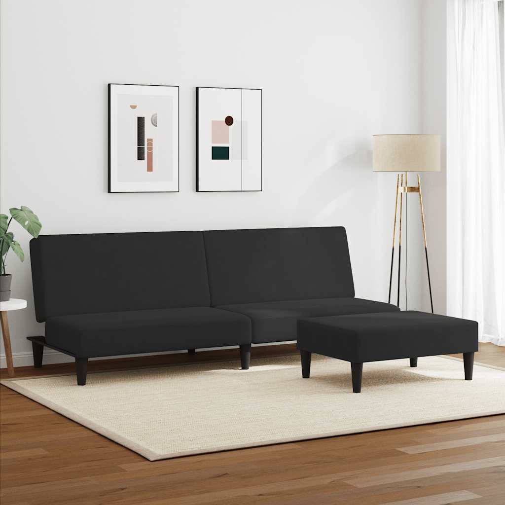 Sofá-cama 2 lugares c/ apoio de pés veludo preto