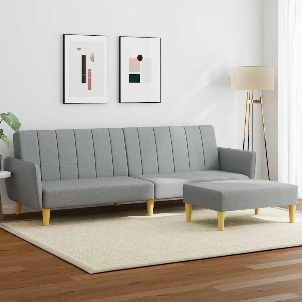 Sofá-cama de 2 lugares c/ apoio de pés tecido cinzento-claro
