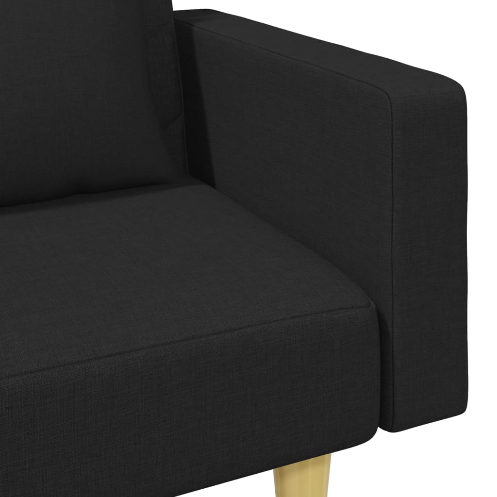 Sofá-cama 2 lugares c/ almofadas e apoio de pés tecido preto