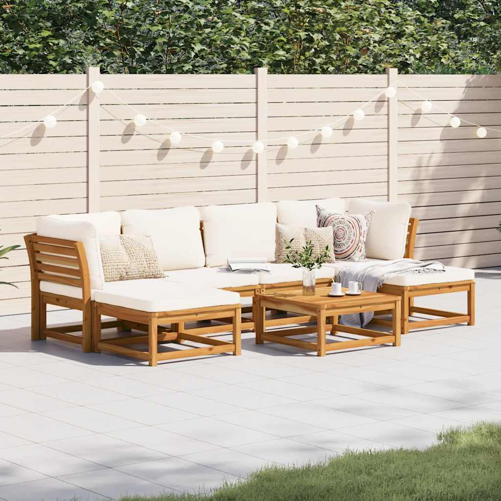 7 pcs conjunto lounge jardim c/almofadões madeira maciça acácia