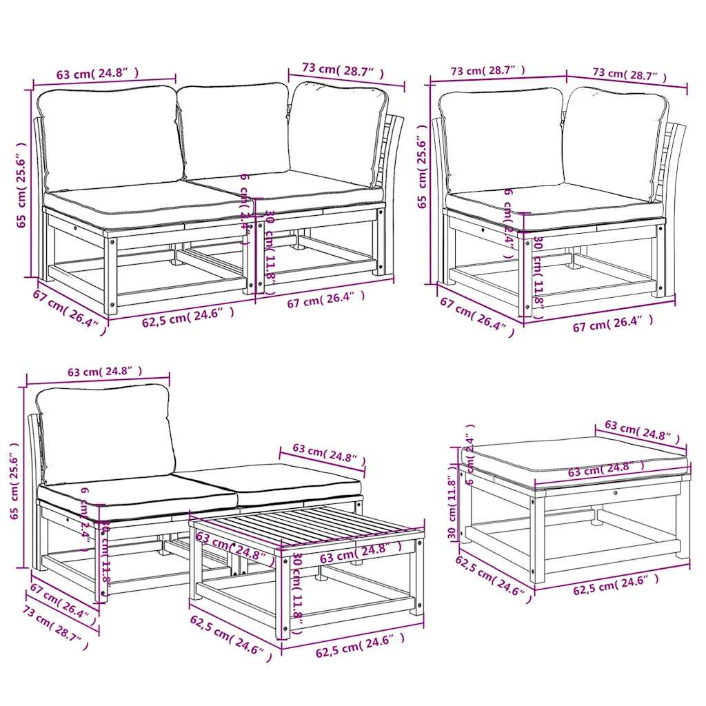7 pcs conjunto lounge jardim c/almofadões madeira maciça acácia